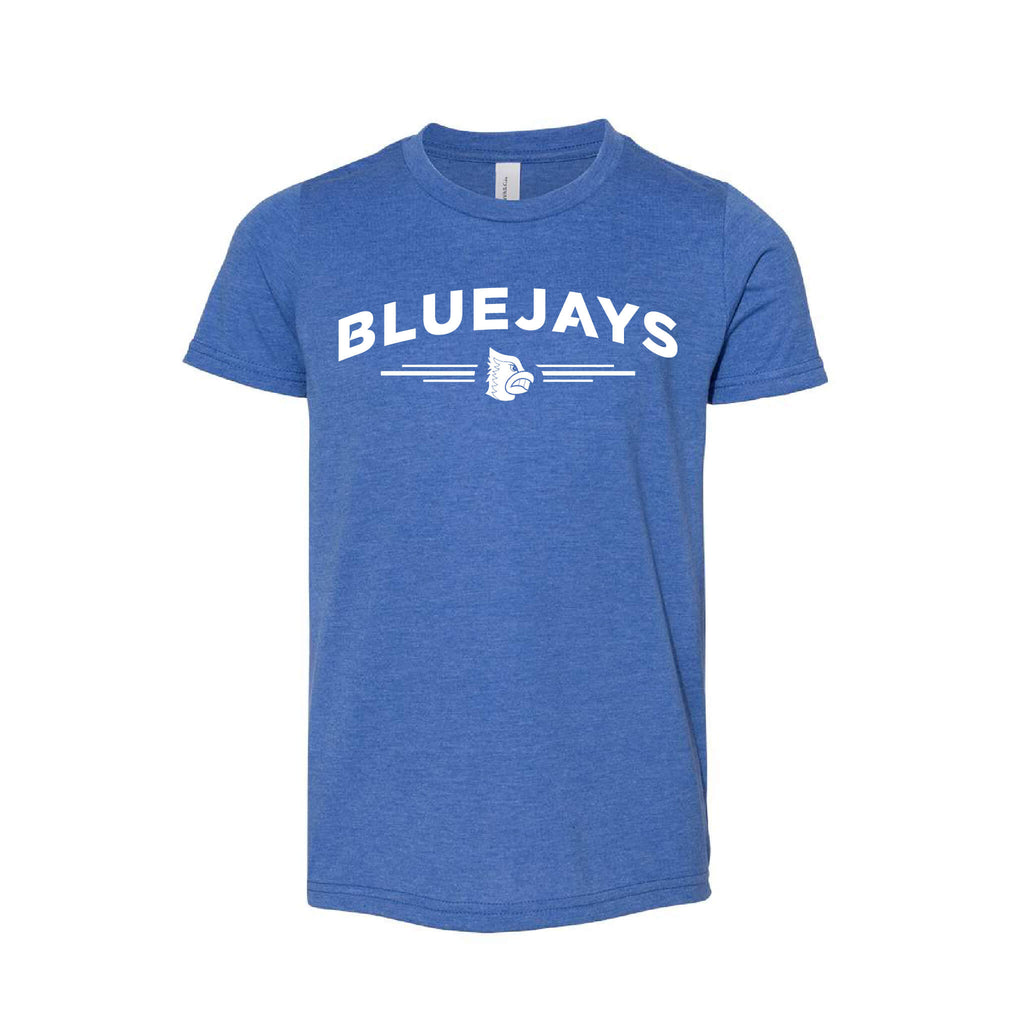 Bluejays Arch - Crewneck T-Shirt - Youth-Soft and Spun Apparel Orders