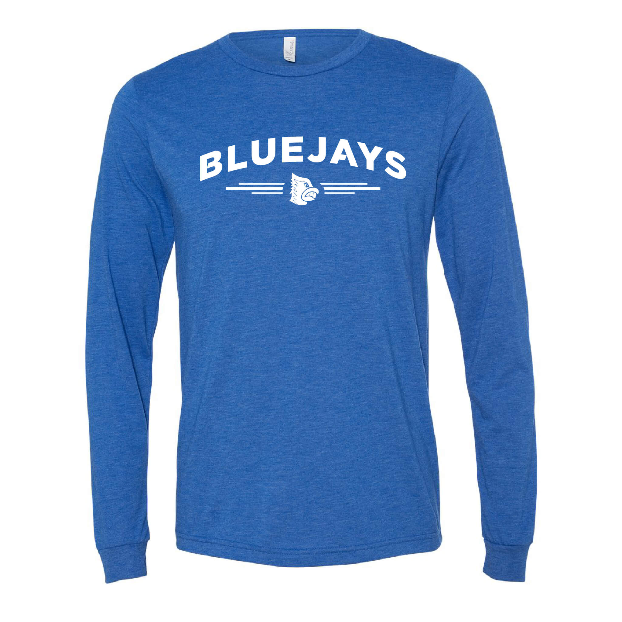Bluejays Arch - Long Sleeve Crewneck T-Shirt - Adult-Soft and Spun Apparel Orders