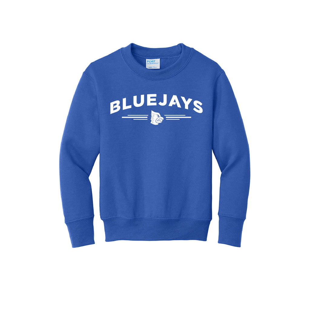 Bluejays Arch - Crewneck Sweatshirt - Youth-Soft and Spun Apparel Orders