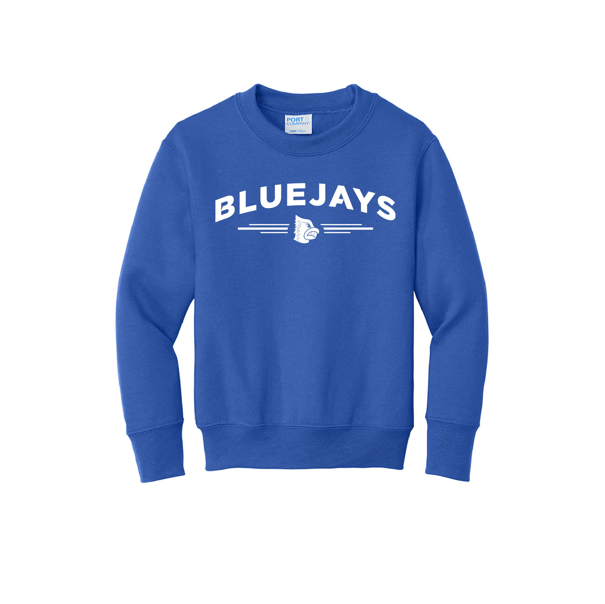 Bluejays Arch - Crewneck Sweatshirt - Youth-Soft and Spun Apparel Orders