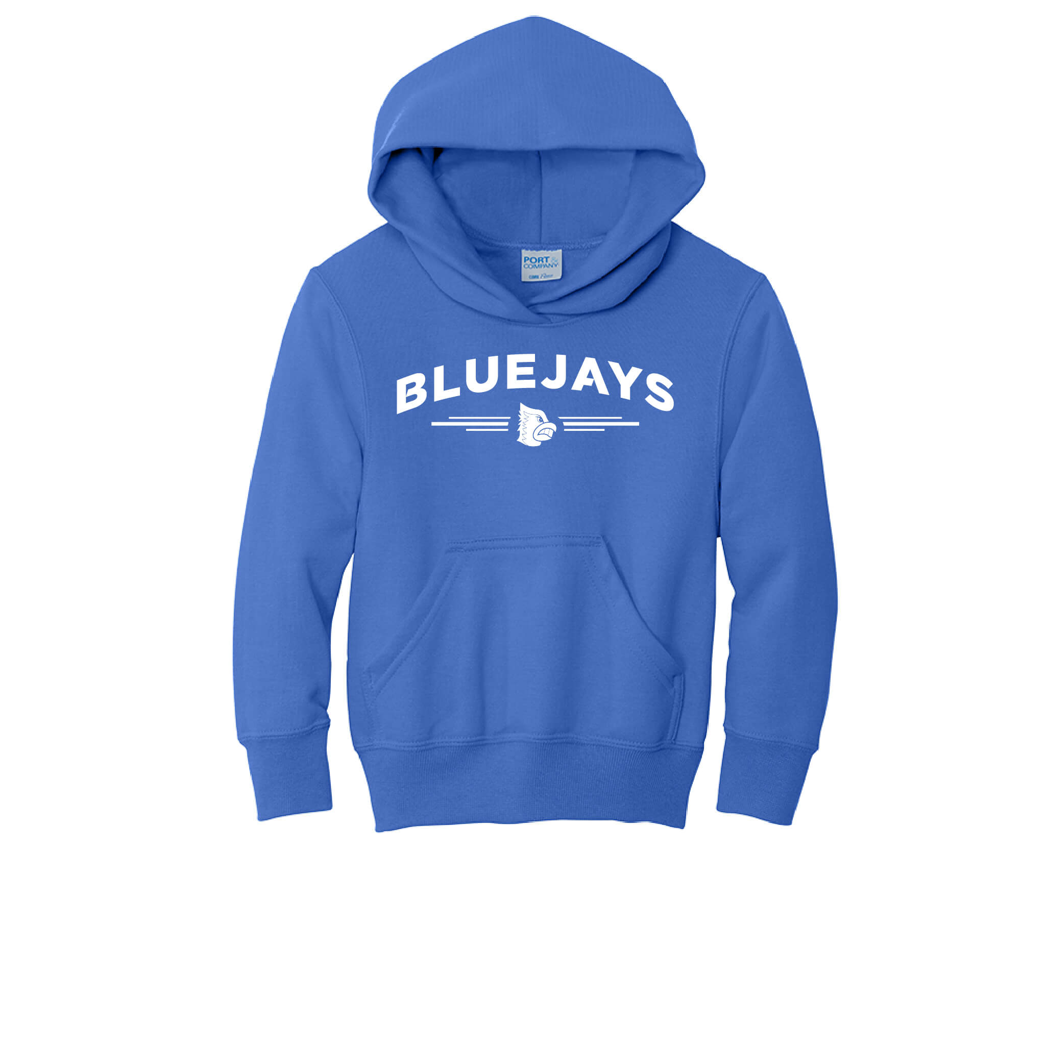 Bluejays Arch - Hooded Sweatshirt - Youth-Soft and Spun Apparel Orders
