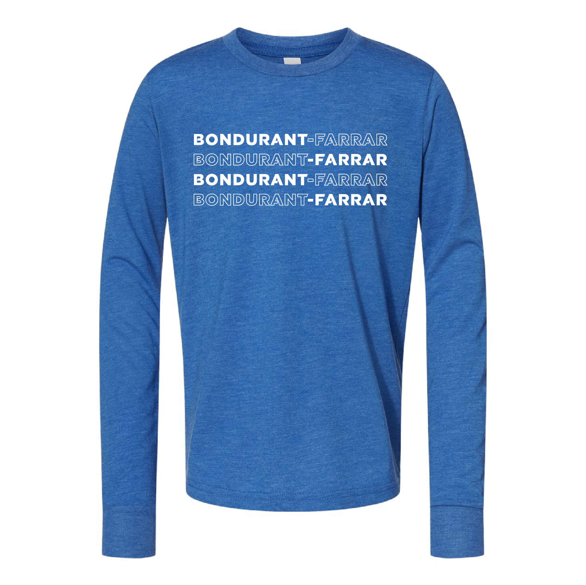 Bondurant-Farrar Words - Long Sleeve Crewneck T-Shirt - Youth-Soft and Spun Apparel Orders