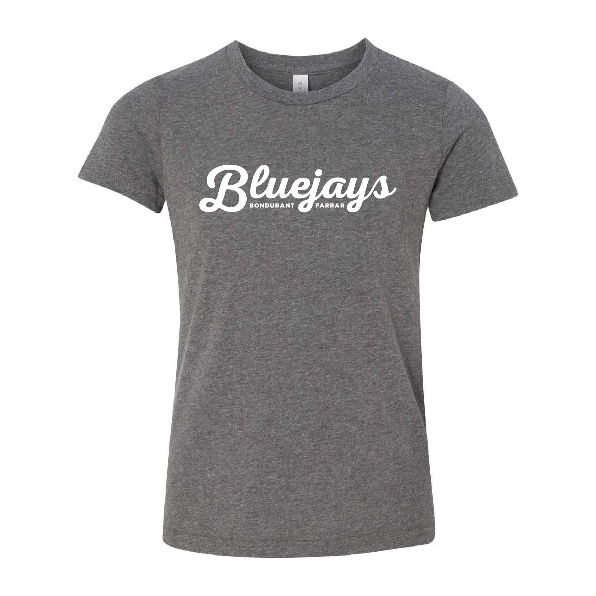 Bluejays Script - Crewneck T-Shirt - Youth-Soft and Spun Apparel Orders
