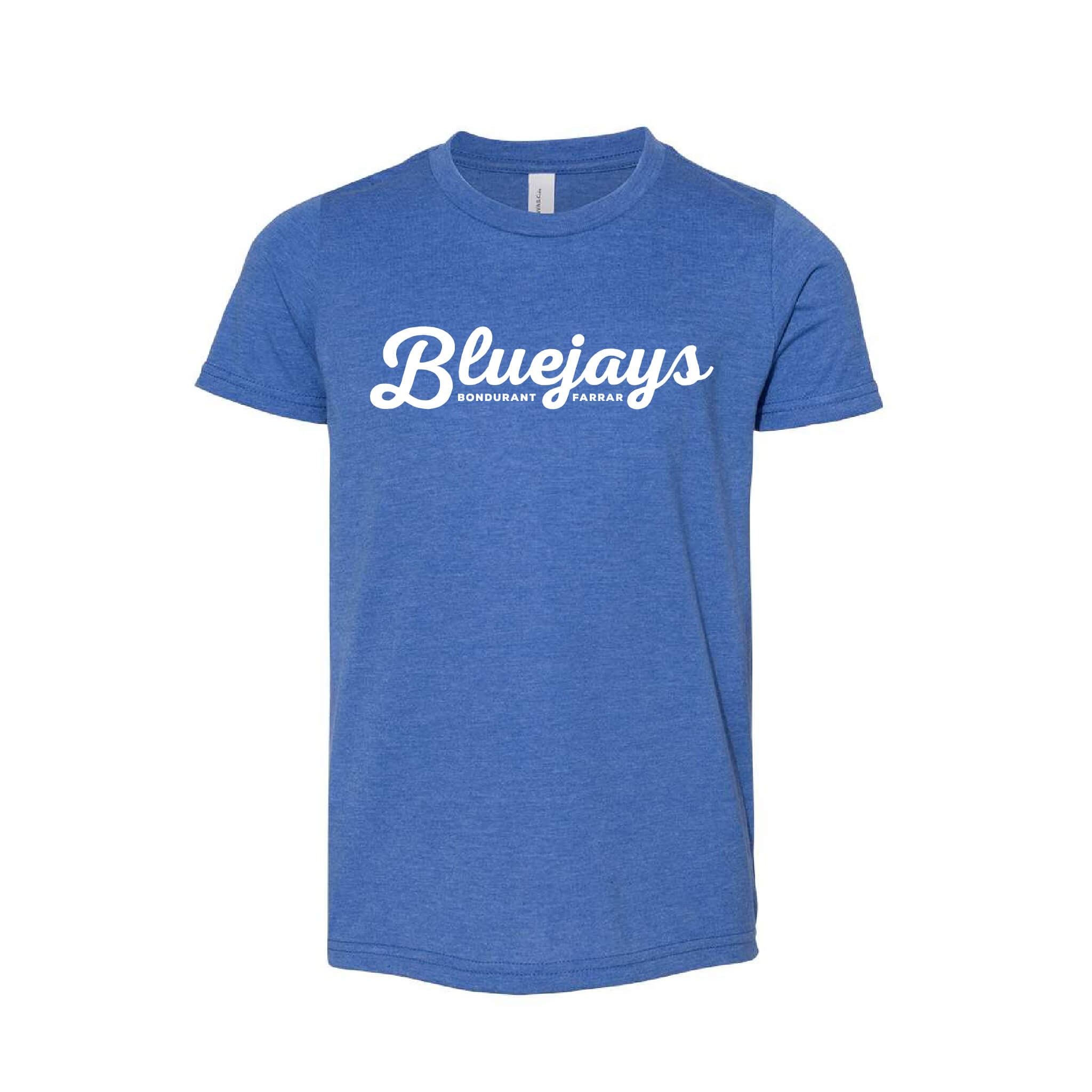 Bluejays Script - Crewneck T-Shirt - Youth-Soft and Spun Apparel Orders