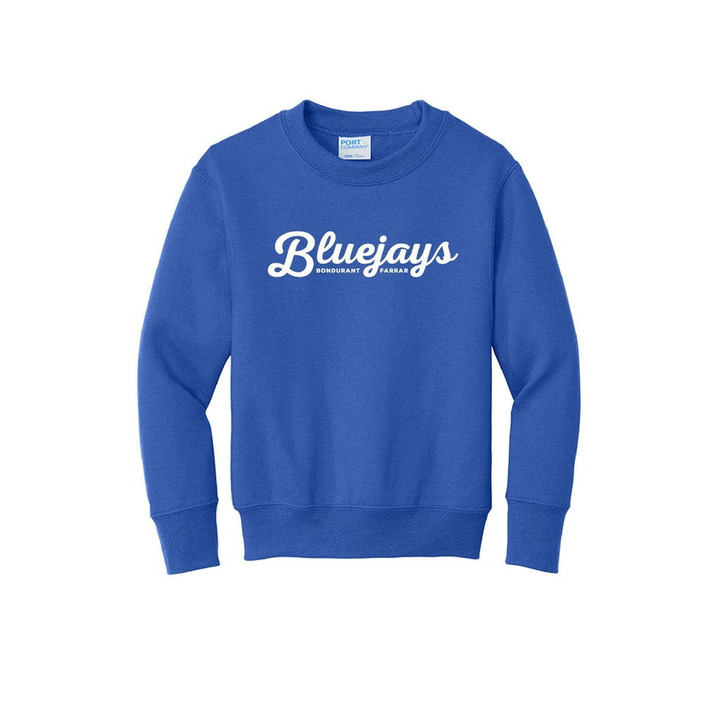 Bluejays Script - Crewneck Sweatshirt - Youth-Soft and Spun Apparel Orders