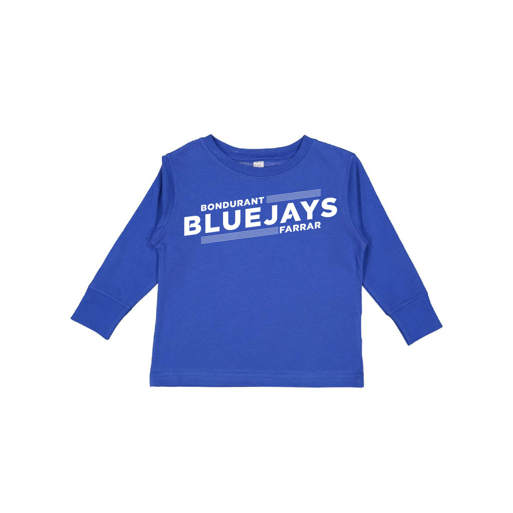 Bluejays Slant - Long Sleeve Crewneck T-Shirt - Toddler-Soft and Spun Apparel Orders