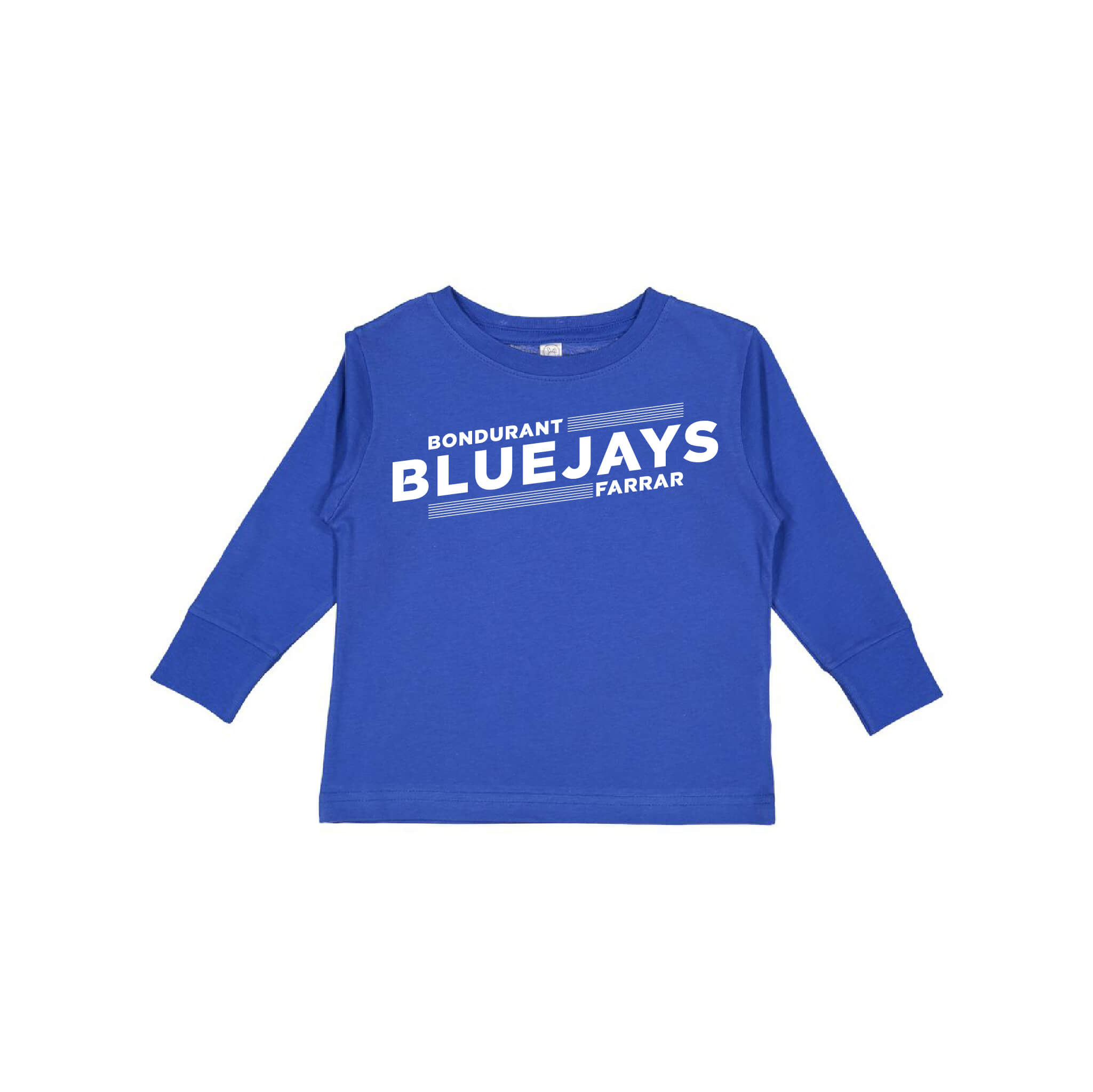 Bluejays Slant - Long Sleeve Crewneck T-Shirt - Toddler-Soft and Spun Apparel Orders