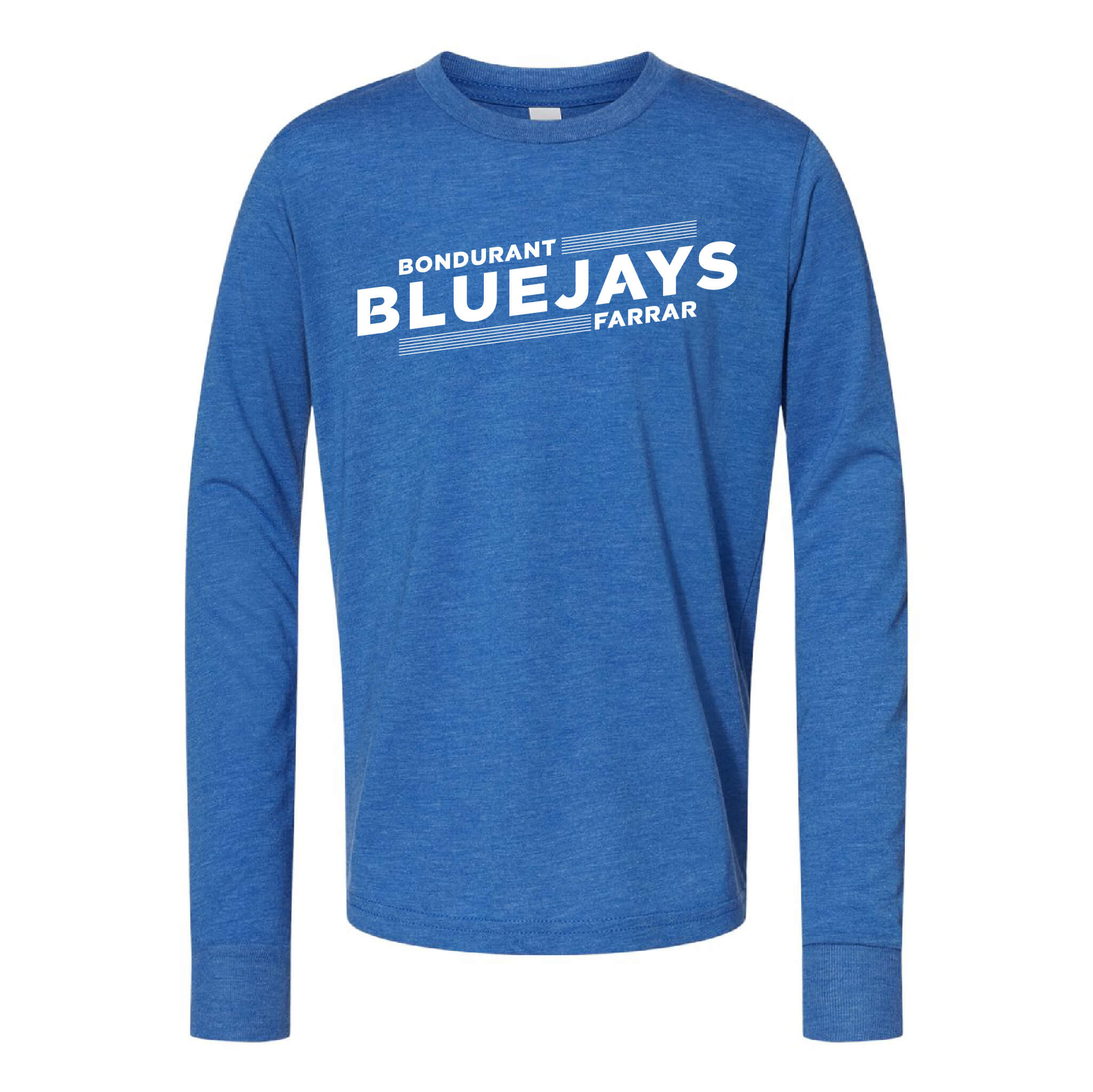 Bluejays Slant - Long Sleeve Crewneck T-Shirt - Youth-Soft and Spun Apparel Orders