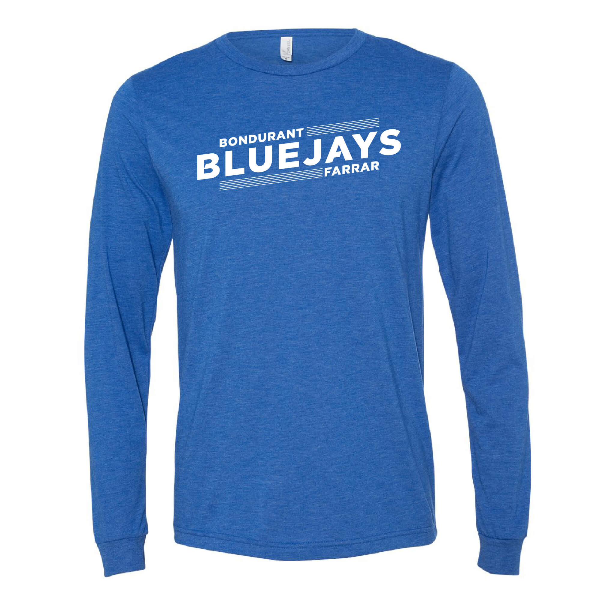 Bluejays Slant - Long Sleeve Crewneck T-Shirt - Adult-Soft and Spun Apparel Orders