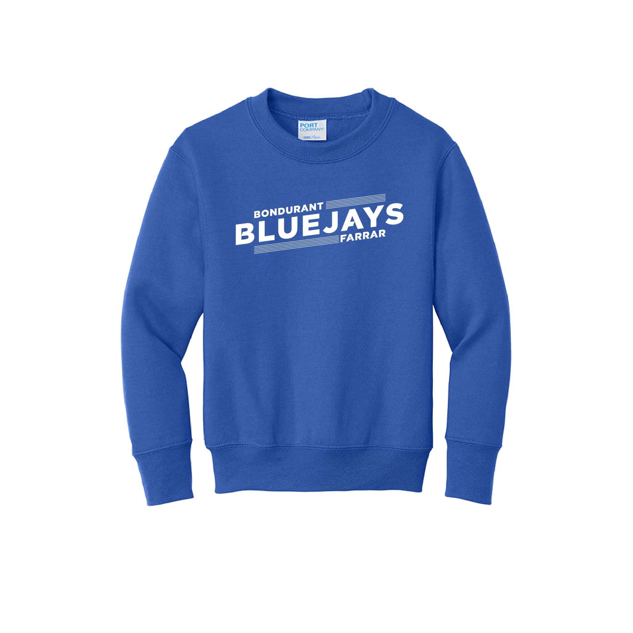 Bluejays Slant - Crewneck Sweatshirt - Youth-Soft and Spun Apparel Orders