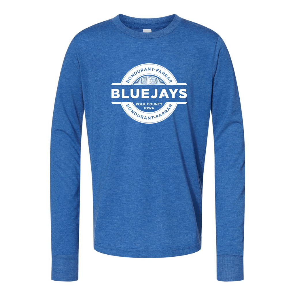 Bluejays Seal - Long Sleeve Crewneck T-Shirt - Youth-Soft and Spun Apparel Orders